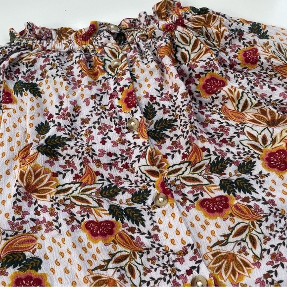 Garnet Hill Cream Floral Paisley Ruffle Fleur Crêpe Blouse Size Medium - Picture 9 of 10